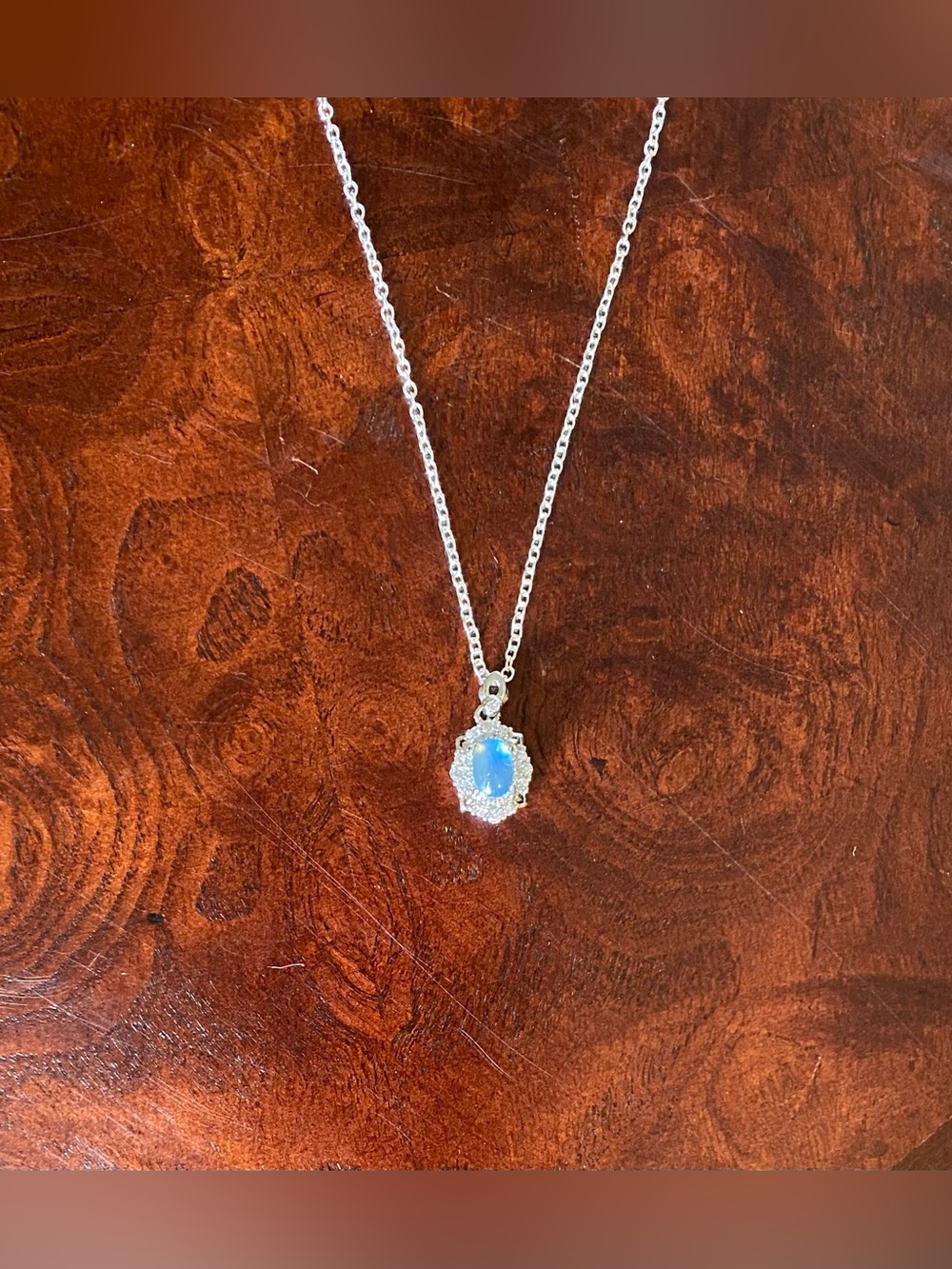 Sterling Silver .925 Blue Halo Pendant Necklace